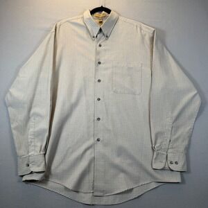 Arrow Microtech Mens Large Long Button Down Shirt Cream Grid Check 16-16.5 34-35